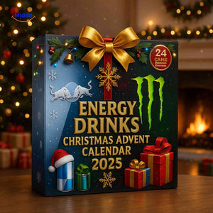 Energy drink advent calendar with 24 mini cans presented as a gift box.