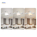 AeroGlow fan lamp with three selectable LED color temperatures for living room use.