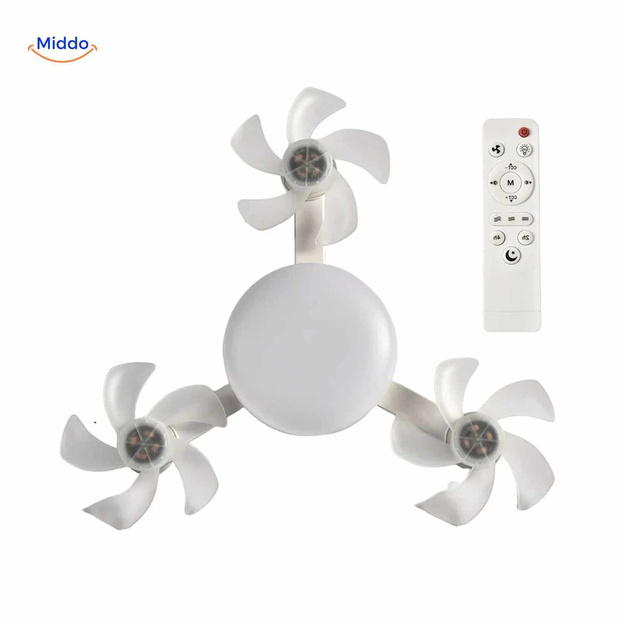 AeroGlow compact version ceiling lamp with three mini fans and remote control.