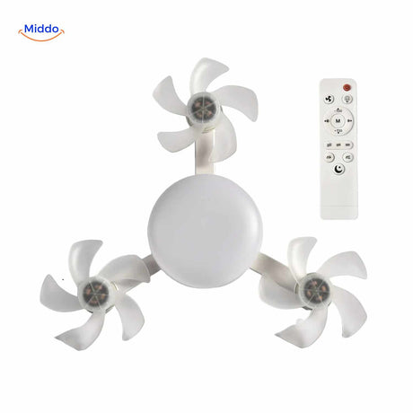 AeroGlow compact version ceiling lamp with three mini fans and remote control.