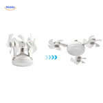 AeroGlow LED fan lamp with expandable mini fan blades for compact storage.