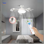 AeroGlow LED fan light with cool white light and E27 socket fitting controlled by remote.