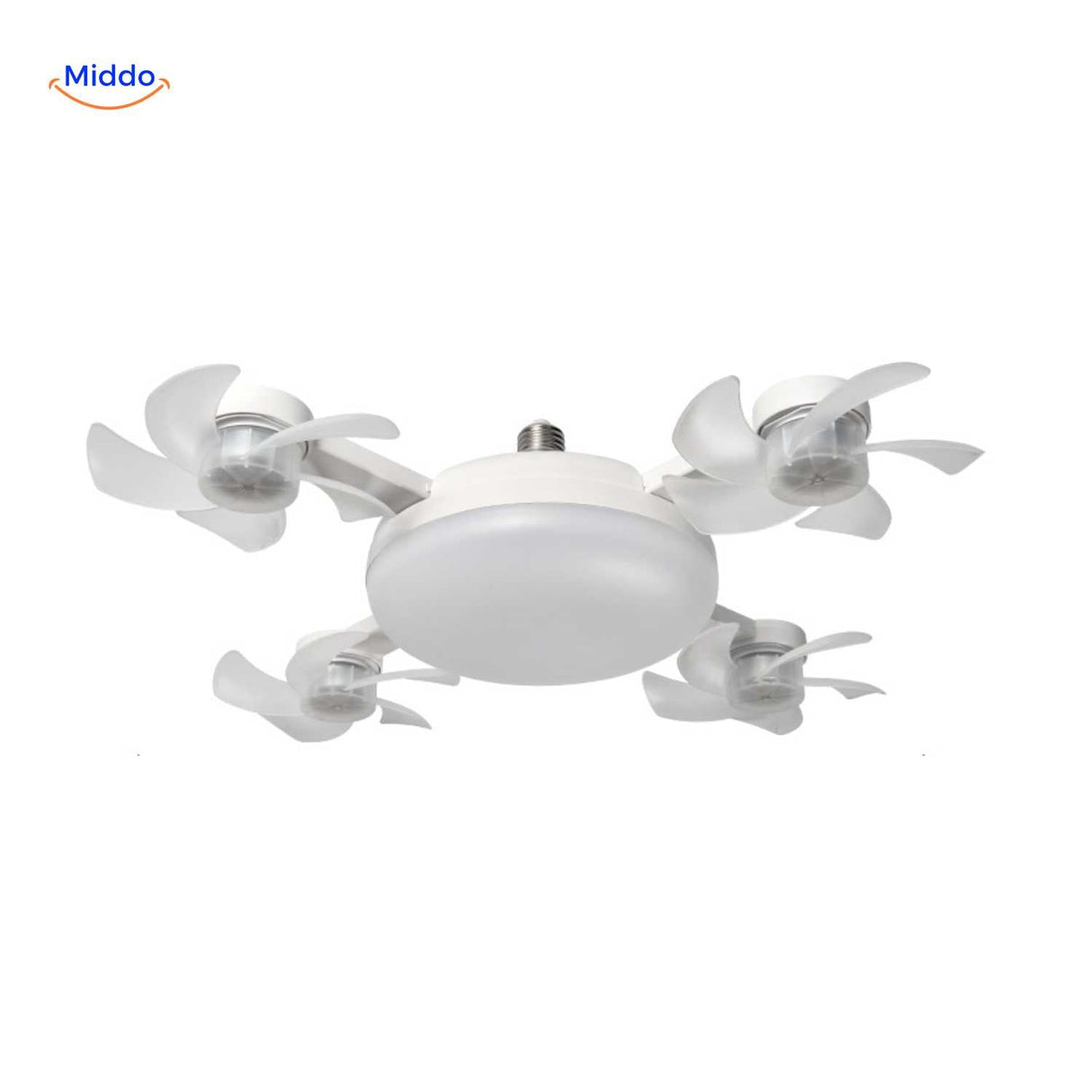 AeroGlow five-blade fan lamp with E27 connection and integrated LED lighting.