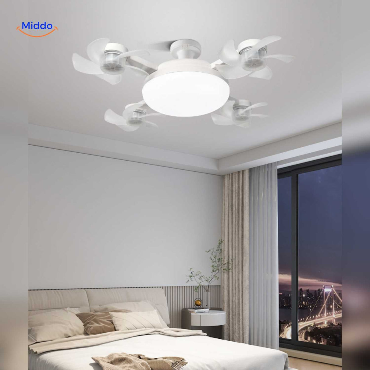 AeroGlow ceiling lamp featuring four compact mini fan blades with LED lighting.