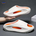 Aerostep sport sandals featuring white base with orange accent trim and supportive sole.