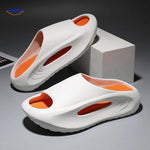 Aerostep men's sport sandals in white and orange color option with thick cushioned sole.