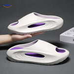 Aerostep men's sandals in white with purple stripe detail on comfortable thick sole.