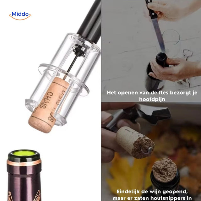 WineEase air pressure wine opener with stainless steel finish and food-safe coating.