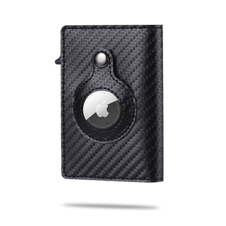 Ryte AirTag wallet in black carbon fiber material with premium trackable RFID protection.
