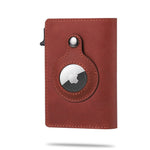 Ryte AirTag wallet in reddish-brown tone with trackable pocket and RFID protection.