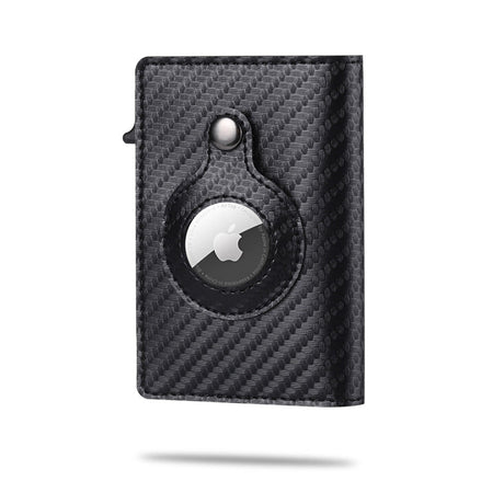 Ryte Apple AirTag wallet in slim black leather with trackable design for RFID protection.