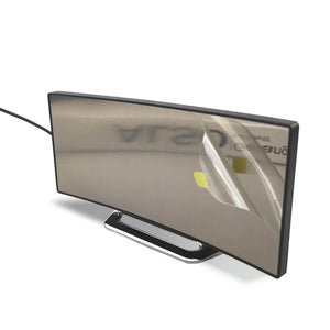 Side view of LED alarm clock showing curved profile and protective film.