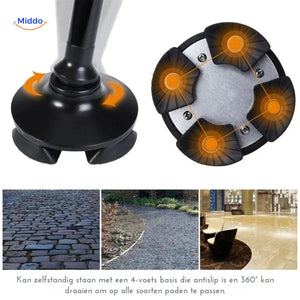 AluCare cane rotating base designed for stability on various terrain conditions.