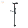 AluCare folding walking cane with adjustable height and integrated LED light.
