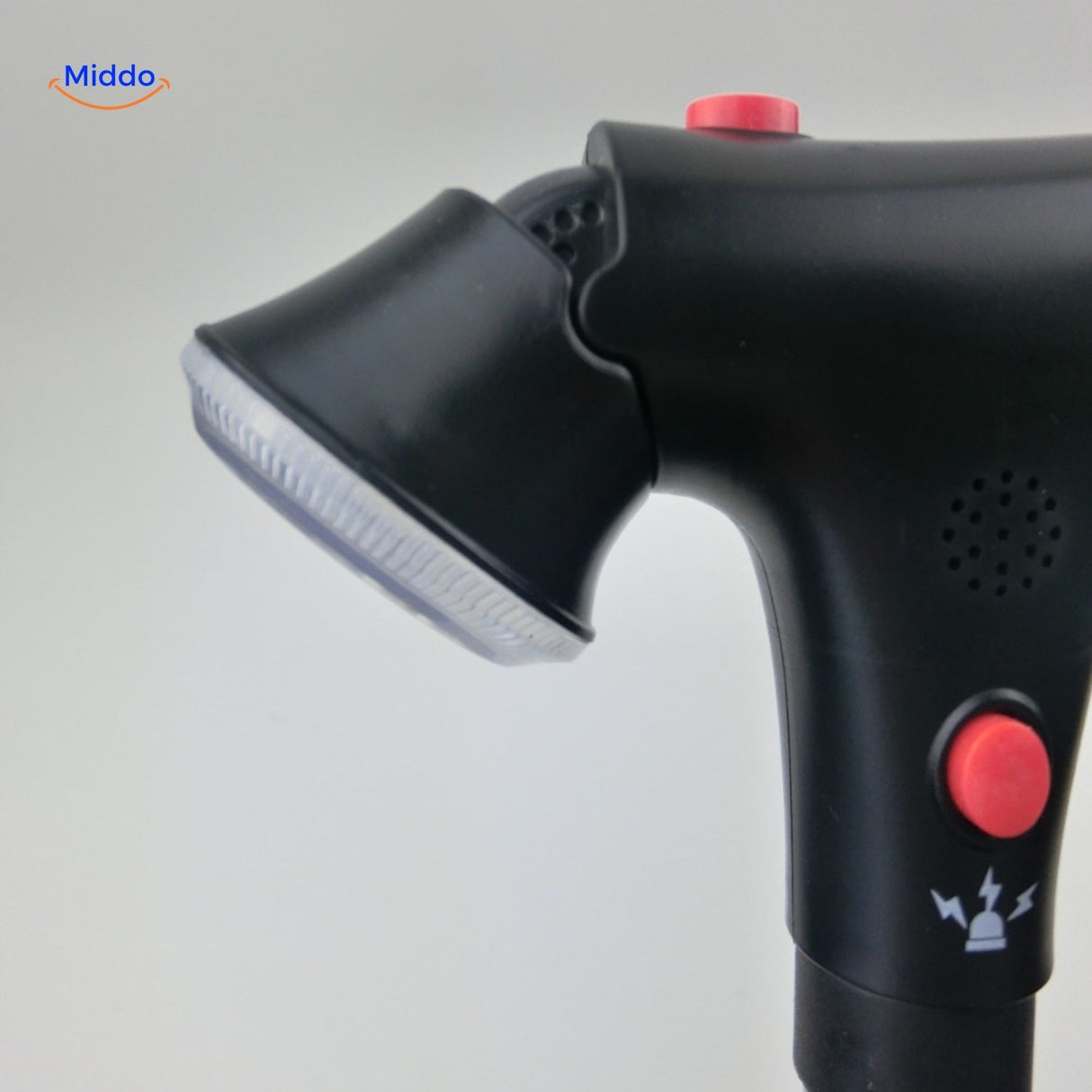 Detailed view of AluCare LED lamp head and illumination control button.