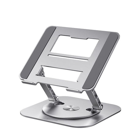 Premium aluminum laptop and tablet stand with smooth 360-degree rotation.