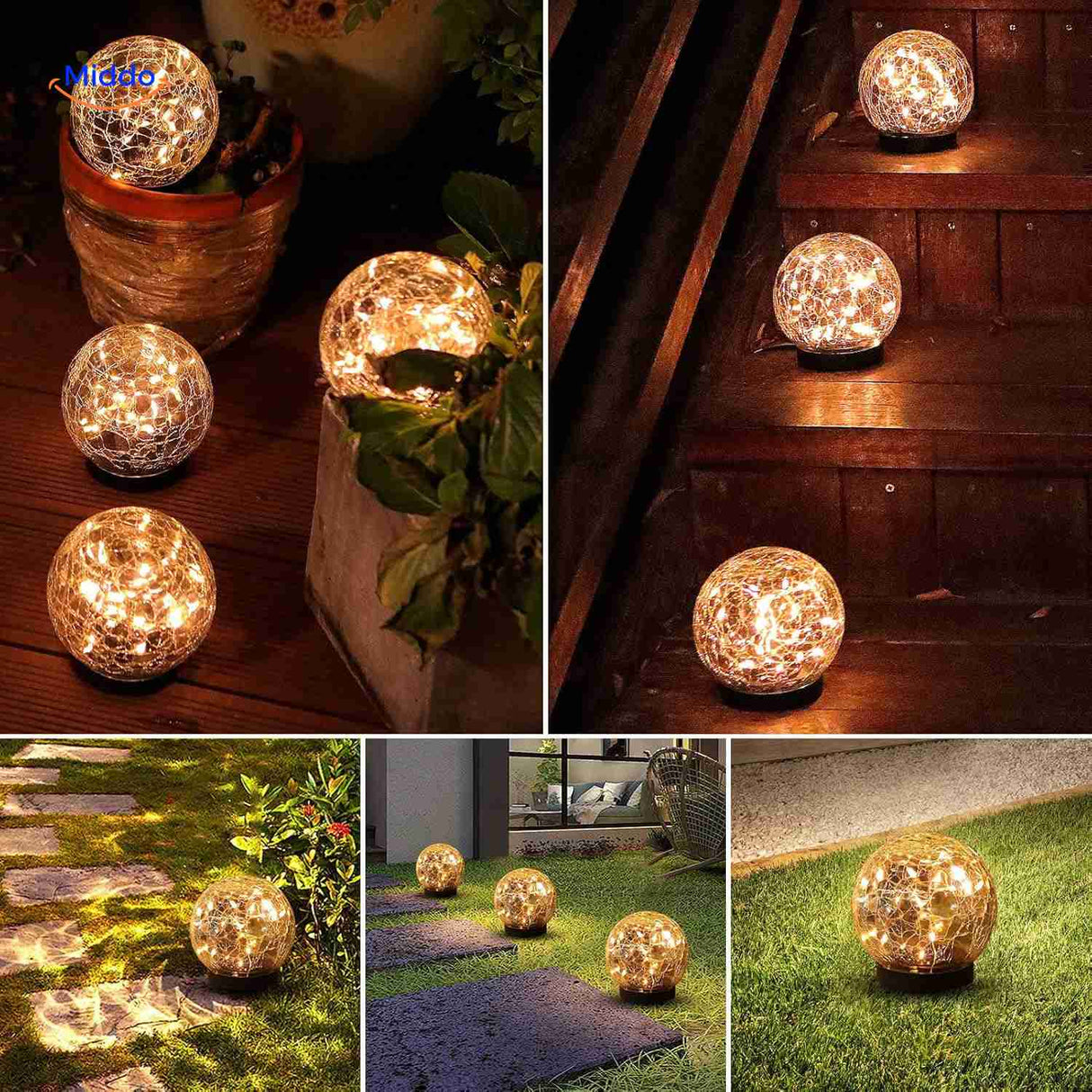 Ambient solar lamp lighting garden stairs and pathway safely.