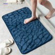 Anti-slip bath mat in dark blue color with waterproof backing.
