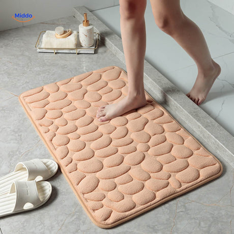 Anti-slip bath mat in khaki shade ensuring safety and water-absorbing performance.