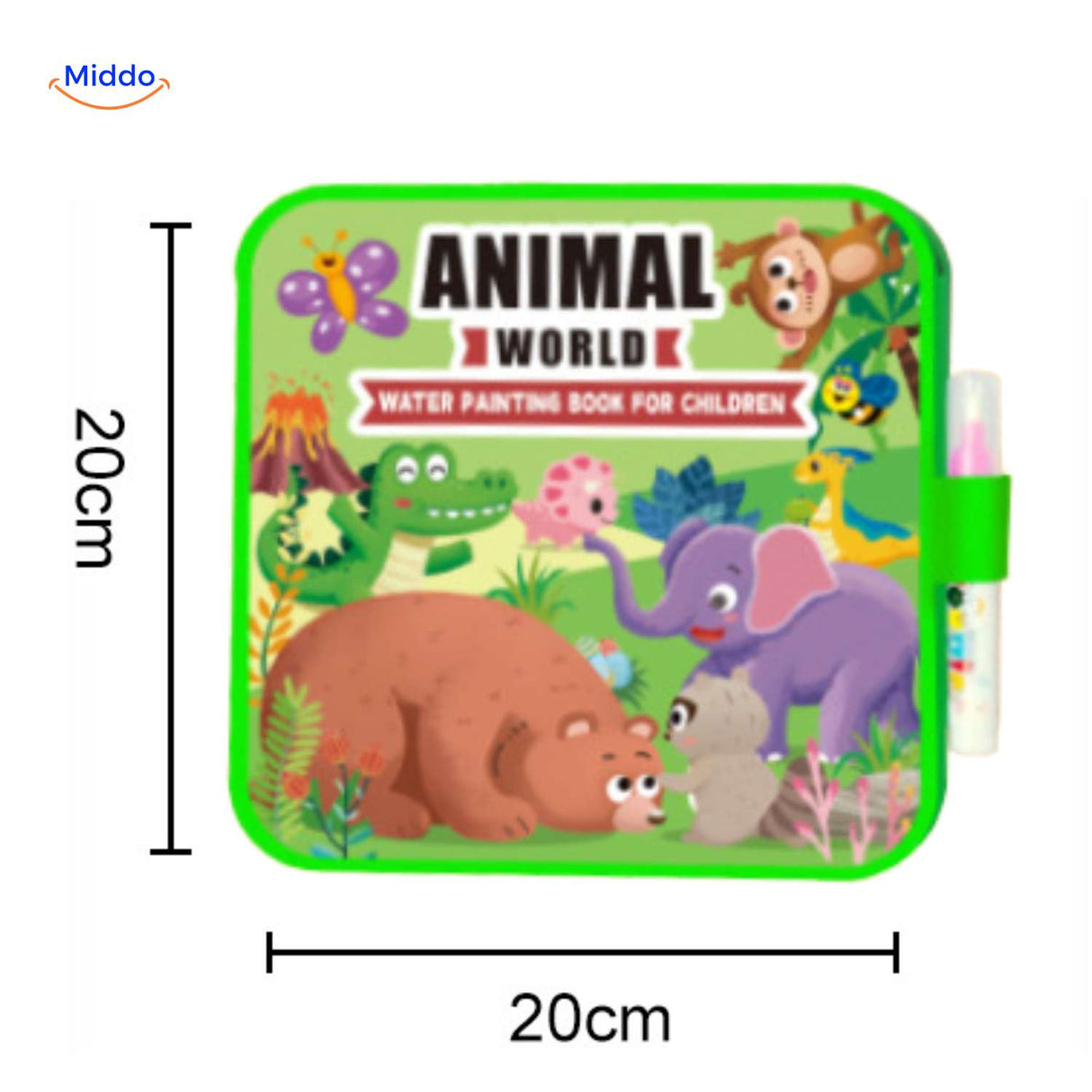 Animal world water coloring book set with pen included for kids.