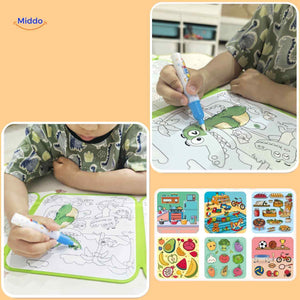 Kids reusable water coloring book with magical animal designs that reveal with water.