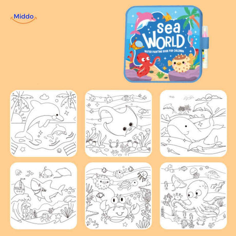 Reusable water coloring book featuring sea creatures and ocean life themes.