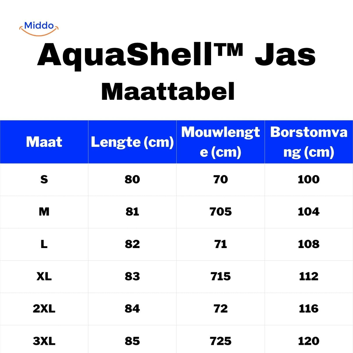 AquaShell women's trench coat size guide and measurement chart.