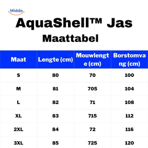 AquaShell women's trench coat size guide and measurement chart.