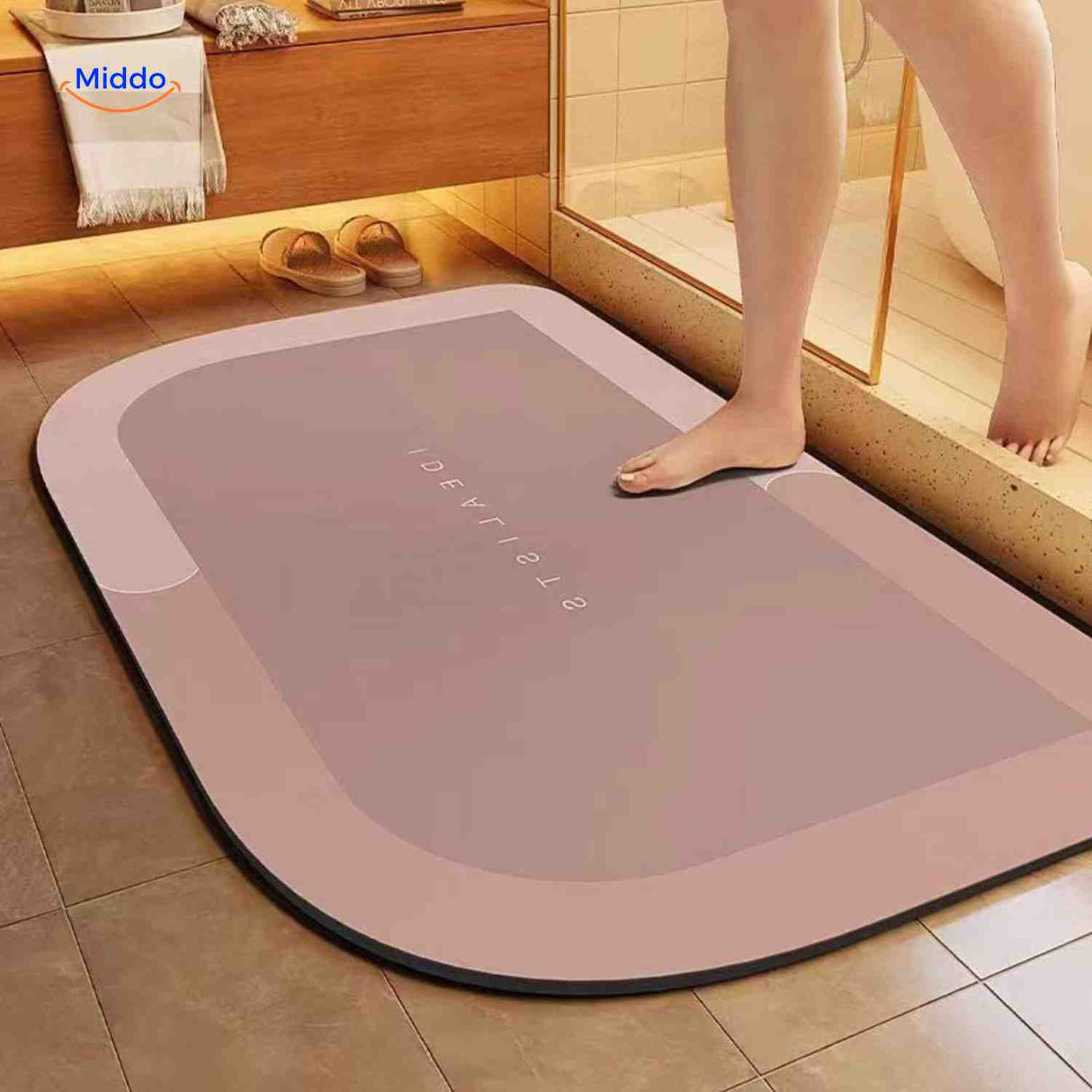 Brown bath mat reversed showing protective non-slip backing layer.