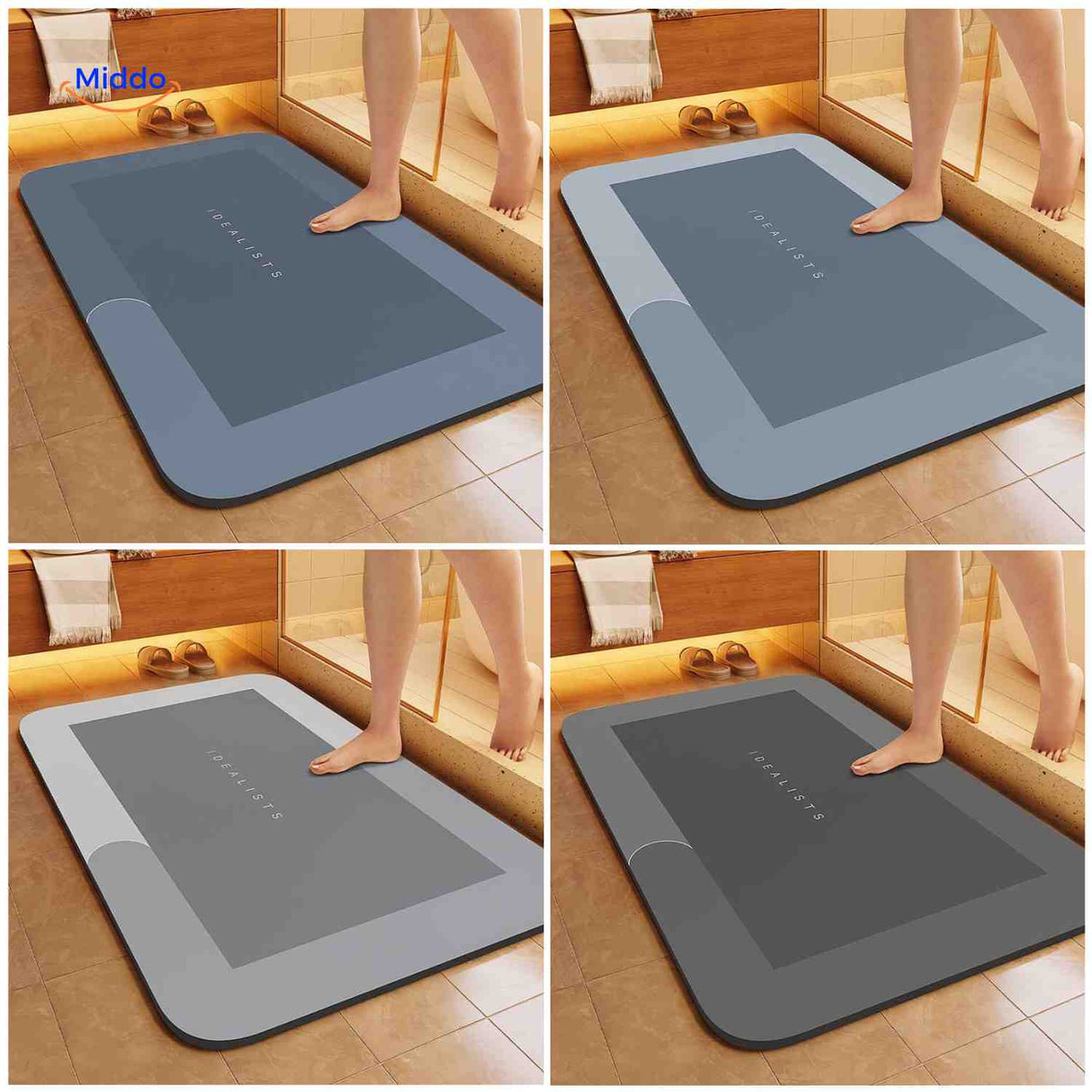 Aquastep bath mat collection showing all colors and shapes available.