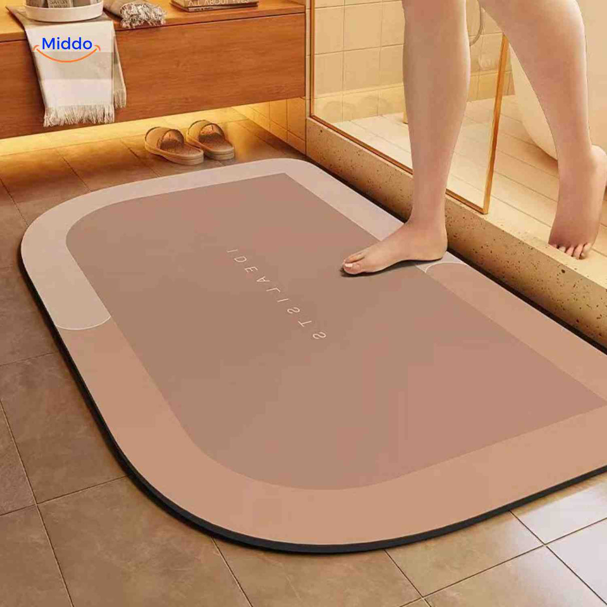 Flipped brown rectangle bath mat displays non-slip rubber foundation.