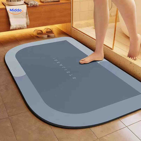 Flipped rectangle bath mat displays non-slip backing technology.