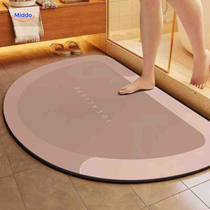 Semi-circle brown bathroom rug mat with quick-dry and non-slip features.