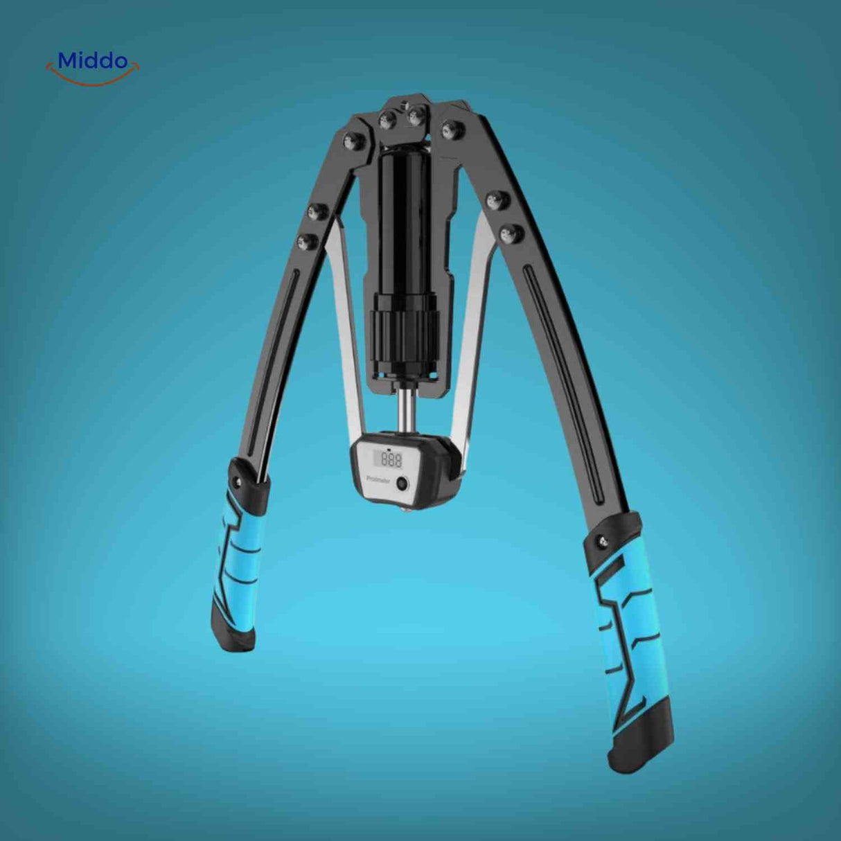 Arm trainer with digital counter for tracking workout repetitions.