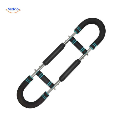 Arm muscle training device featuring premium foam grip handles.