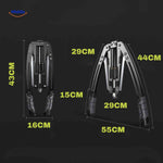 Compact foldable arm trainer showing space-saving design and dimensions.