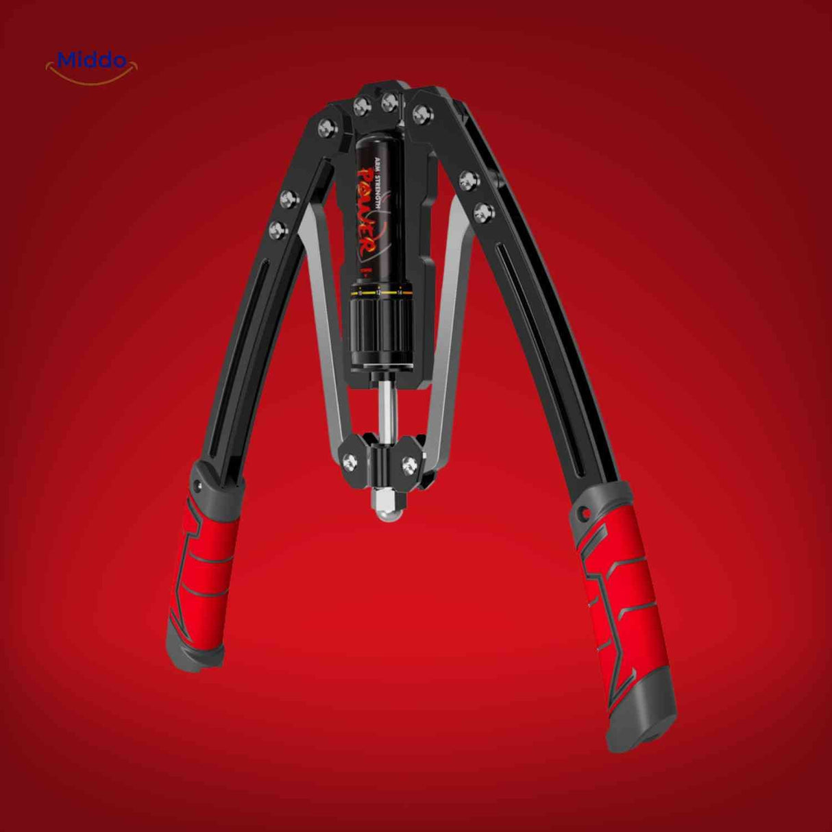 Arm trainer featuring red grip handles for comfortable training.