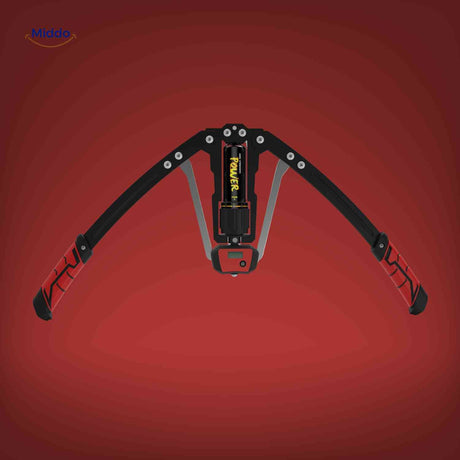 Red handle arm trainer featuring built-in repetition counter.