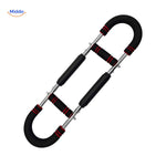 Red arm trainer with non-slip grips designed for home fitness use.