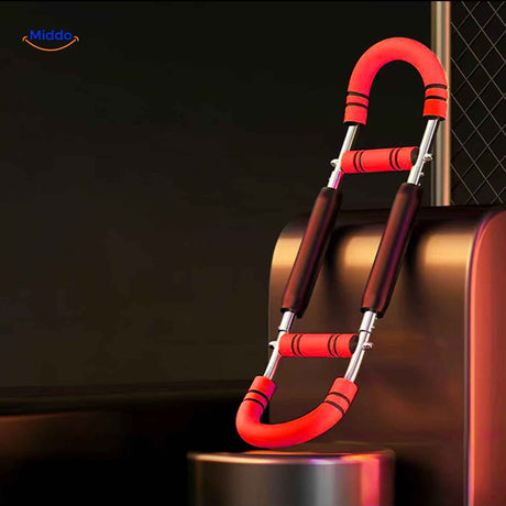 Red arm trainer with reinforced springs for durable strength training.