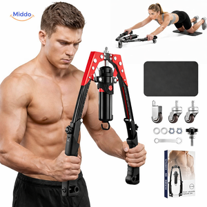 Compact arm trainer with wheeled base for easy portability.