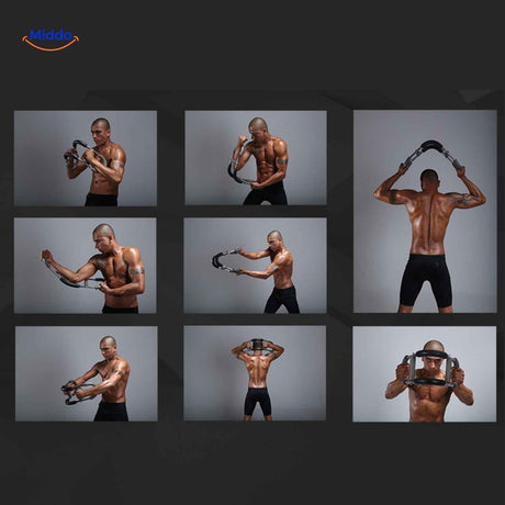 Various training positions for building arm strength and shoulder muscles.