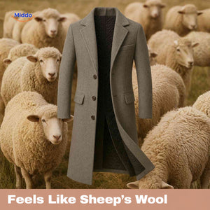 Ashford gray men’s coat with the wording: feels like sheep’s wool.