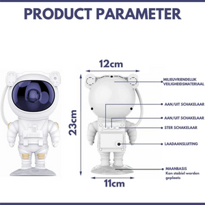 Galaxy projector size and dimension specifications chart for product measurements.