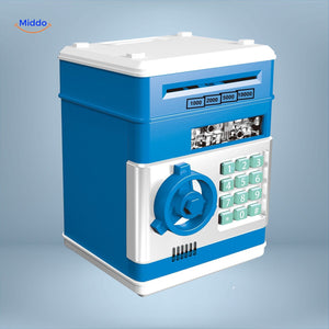 Silver and black PIN code ATM safe with LED electronic lock mechanism.