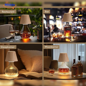 Atmospheric LED bottle lamp creating mood lighting in modern home interior.