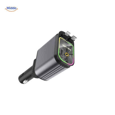 120W car charging adapter with dual USB ports and integrated RGB system