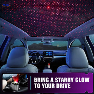 AutoCharge RGB starlight projection across a car interior.