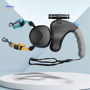 Close-up of automatic dual leash mechanism and retraction system.