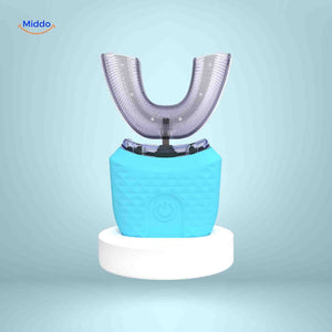 Automatic U-shaped sonic electric toothbrush available in vibrant blue color.